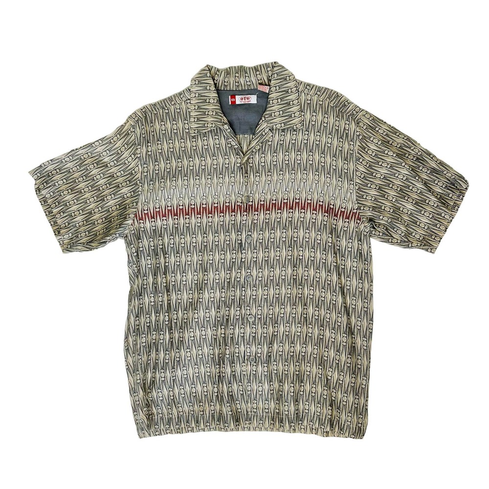 Men's VTG Psychedelic Art Deco Geometric Print Short Sleeve Button Down Shirt